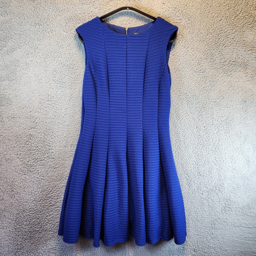 Gabby Skye Fit & Flare Dress Womens 10 Blue Lined Round Neck Sleeveless Back Zip